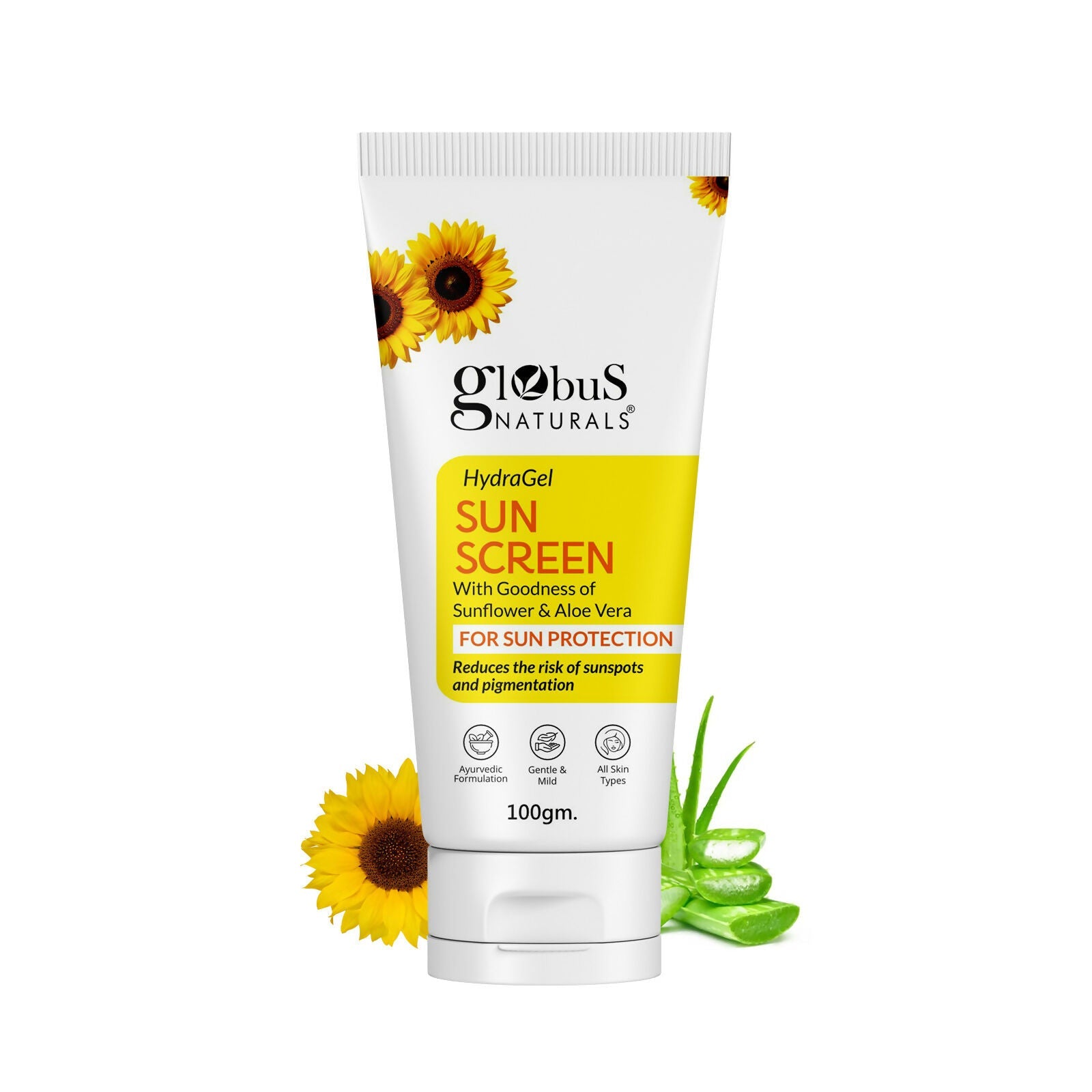 Globus Naturals Hydra Gel Sunscreen With Goodness of Sunflower & AloeVera For Sun Protection All Skin Types | Grocsy