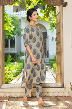 Aramya A-line Linen Cotton Floral Print Women's Kurta - Grey | Grocsy