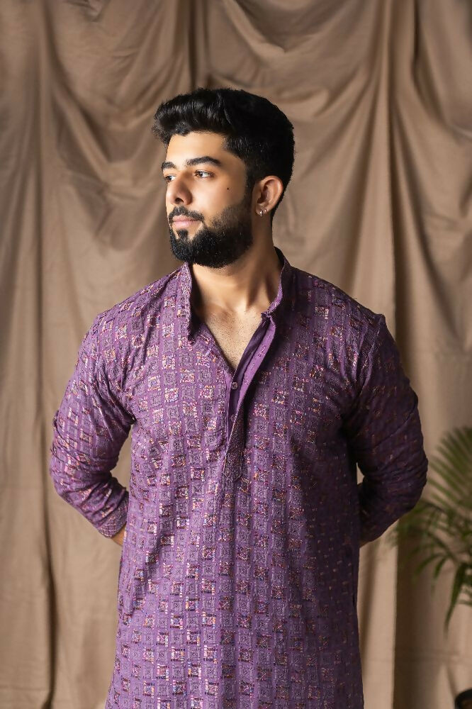 Purple Rayon Thread Embroidery Work Kurta Set - Mahotsav | Grocsy