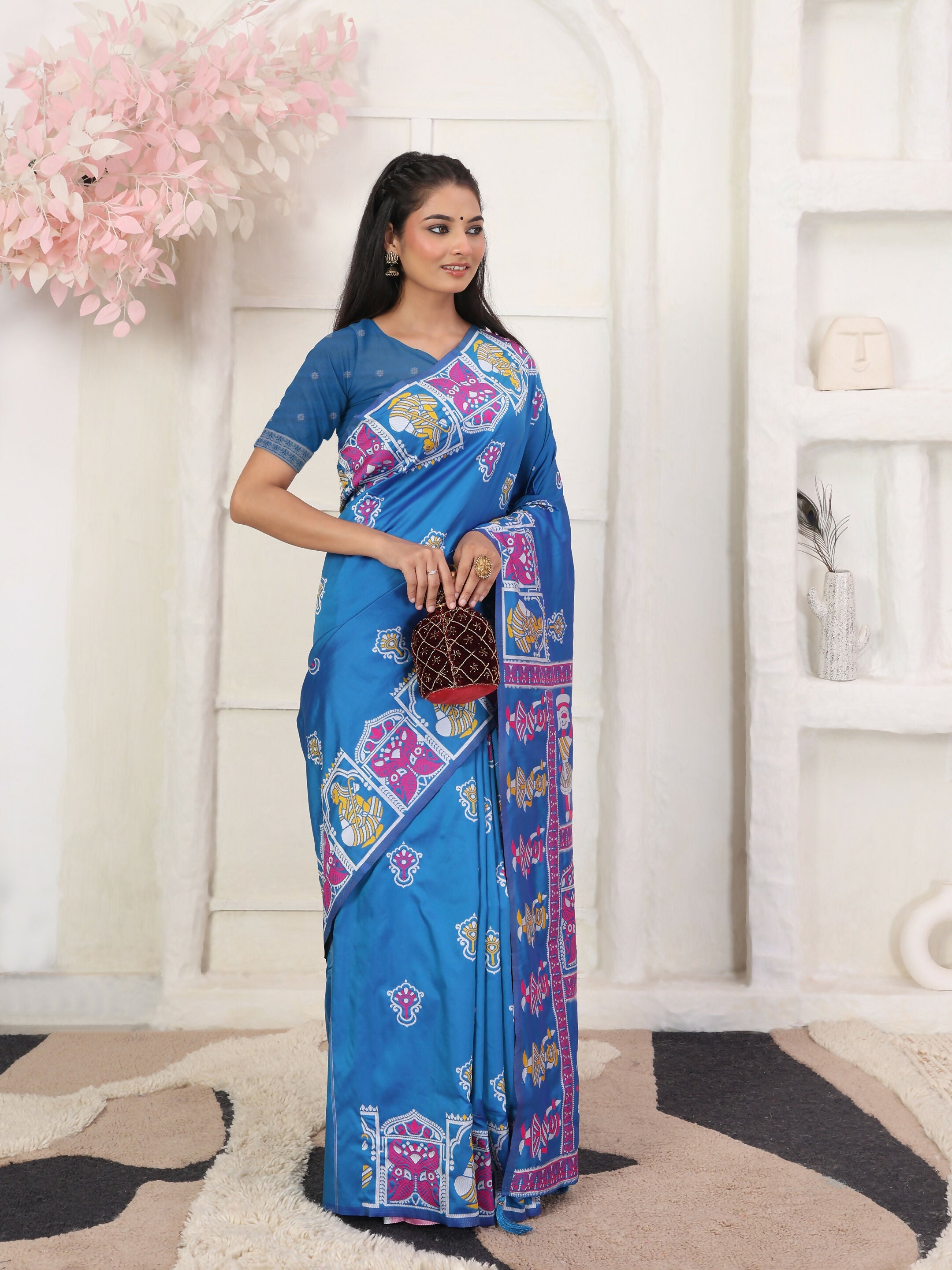 Shree Shyam Fashion Silk Blend Blue Saree | Grocsy