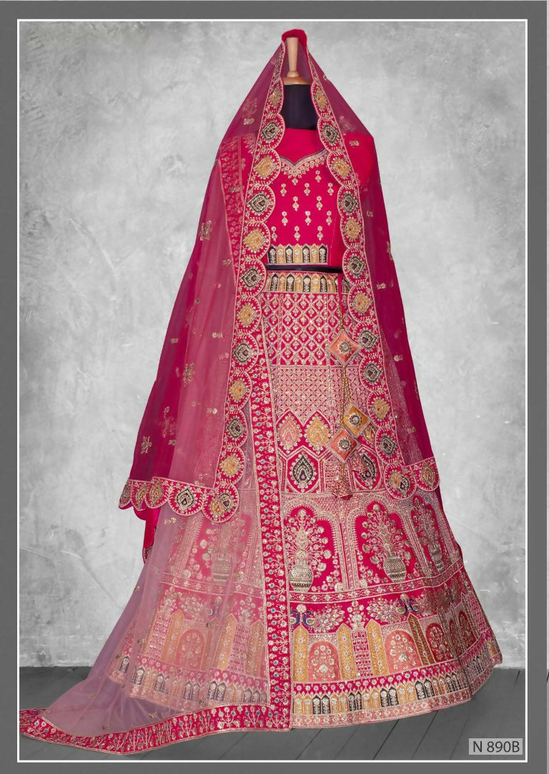 Pink Velvet Cord Embroidery With Beads & Stones Lehenga Choli - Nimaya Tyohar | Grocsy