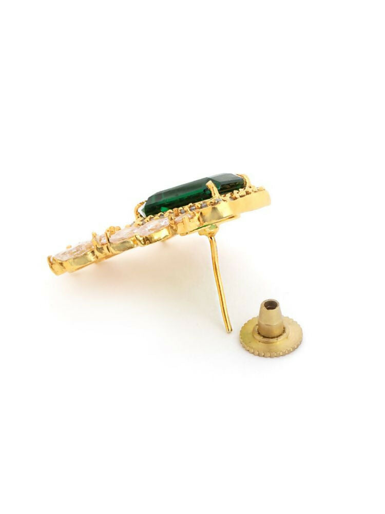 Nuyug 22K Gold Plated Emerald Fern Muse Stud Earrings | Grocsy