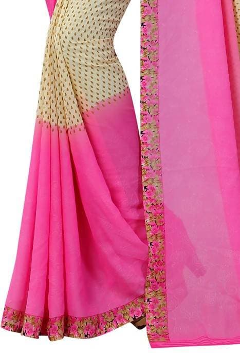 Vamika Pink and White Georgette Printed Contemporary Saree (PADING PINK) | Grocsy