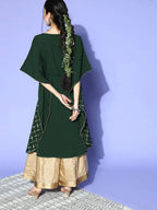 Janasya Women Green Checked New Age Kaftan Kurta | Grocsy