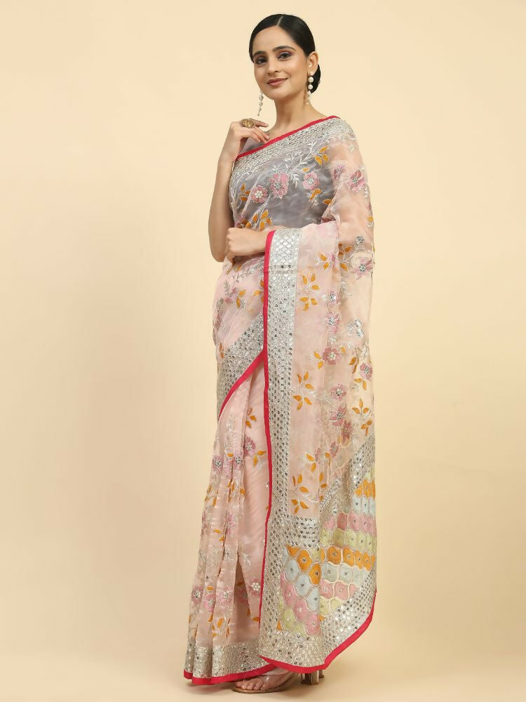 Vamsee Kimisha Multi Color Organza Saree | Grocsy