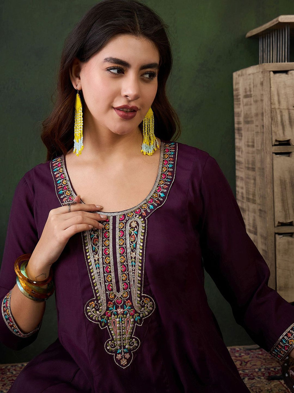 Sangria Embroidered Kurta & Dhoti Pant Kurta Set | Grocsy