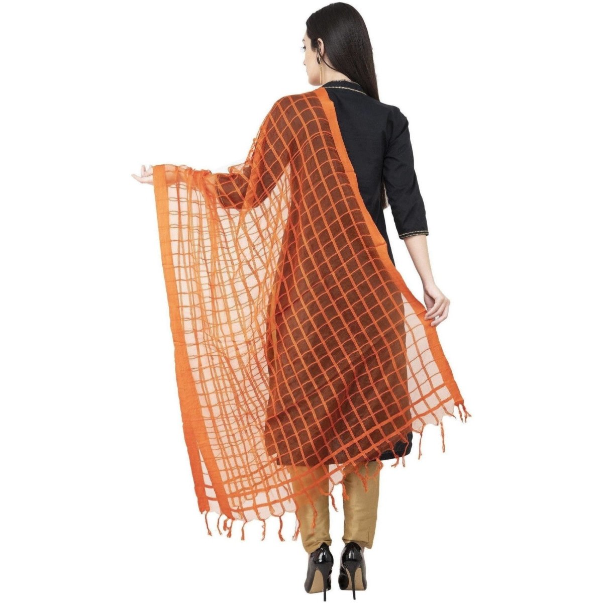 A R Silk Cotton Square Regular Dupatta Orange Color Dupatta or Chunni | Grocsy