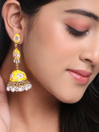 NVR Women Gold-Polished Yellow Jhumkas Earrings | Grocsy