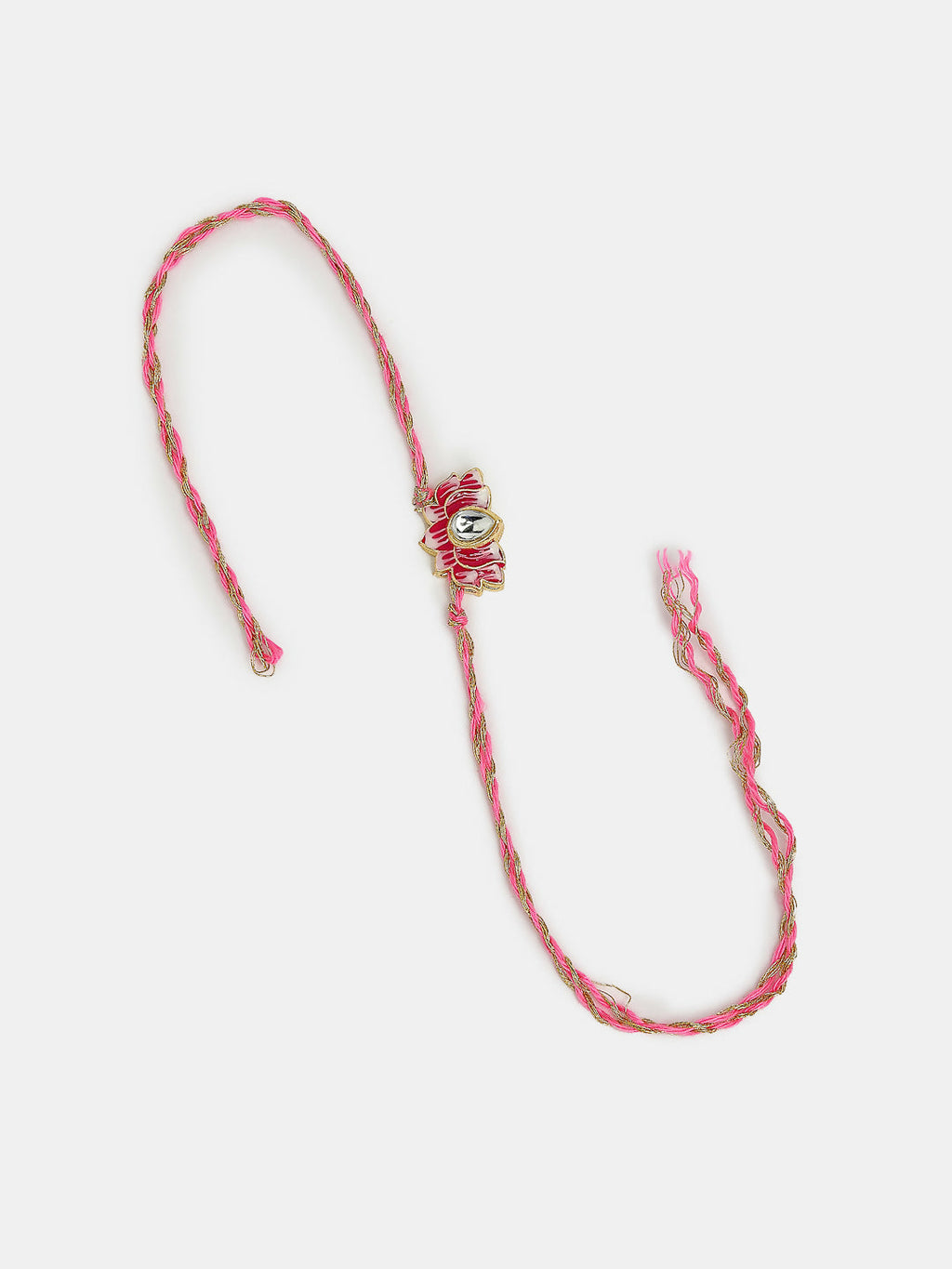 NVR Women & Men Set of 2 Pink Lotus Shape Kundan Stone-Studded & Beaded Bhaiya Bhabhi Rakhi With Roli Chawal & Chocolate | Grocsy