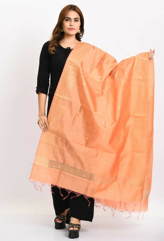 Mominos Fashion Moeza Women's Banarsi Silk Woven Design Peach Dupatta | Grocsy