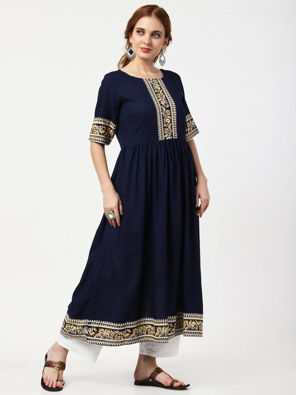 Cheera Embellished Party Wear Anarkali Dress - Navy Blue | Grocsy