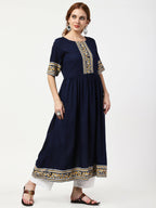 Cheera Embellished Party Wear Anarkali Dress - Navy Blue | Grocsy