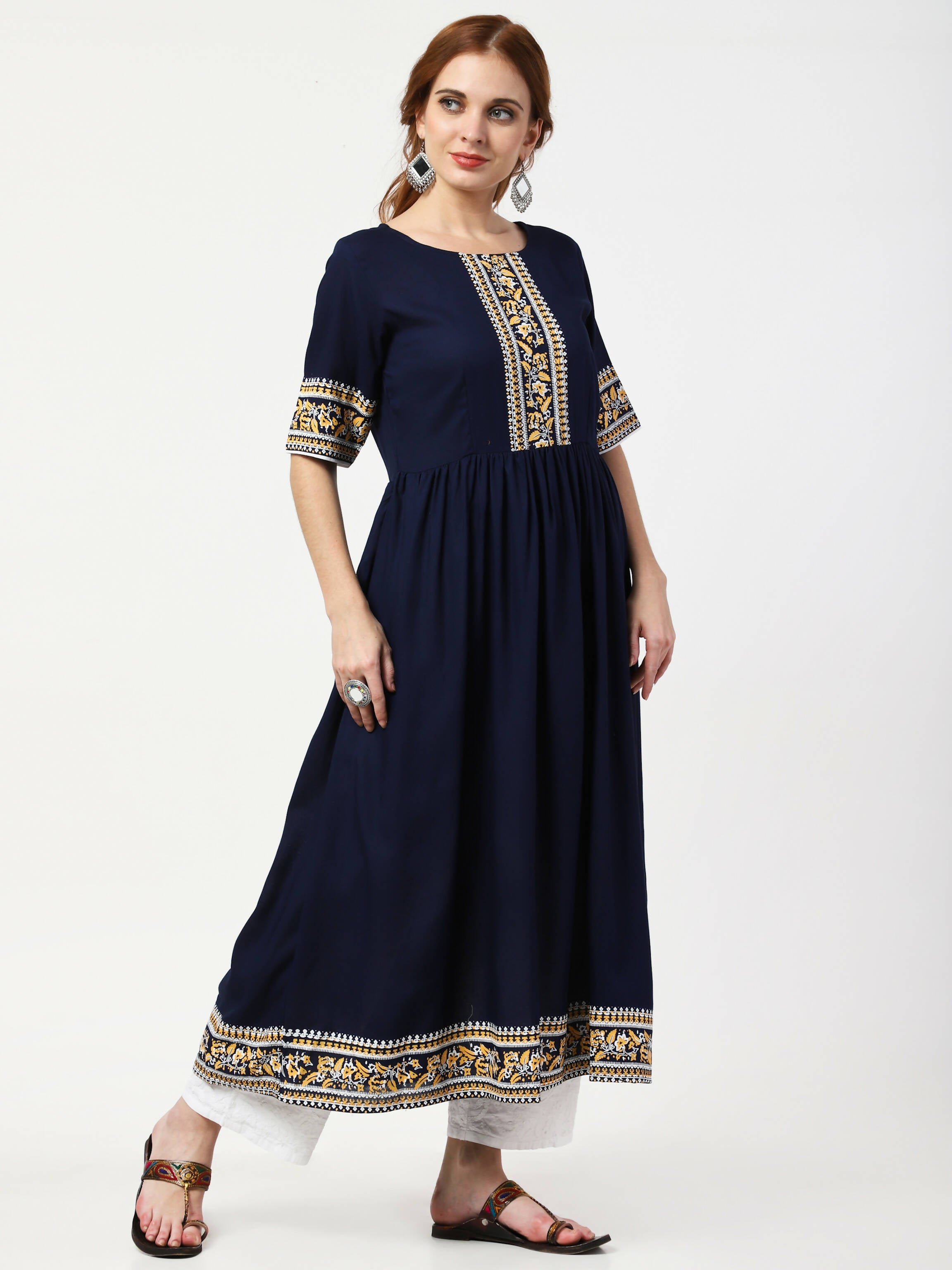 Cheera Embellished Party Wear Anarkali Dress - Navy Blue | Grocsy