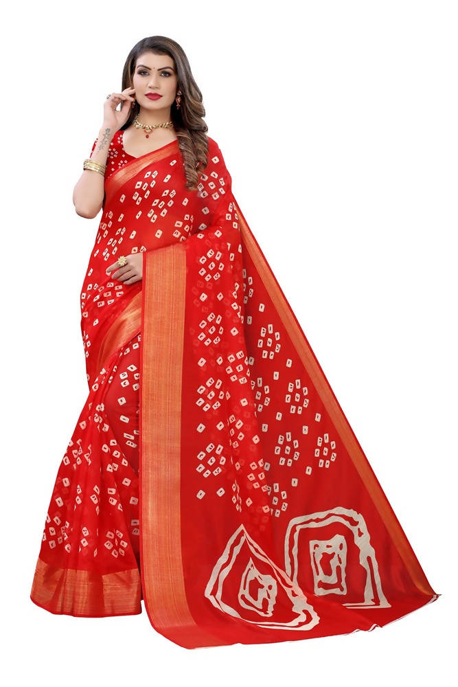 Vamika Red Linen Zari Border Saree | Grocsy