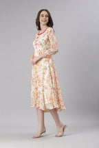 Souchii Cream Floral Printed Fit & Flare Dress | Grocsy