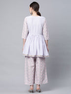 Ahalyaa Women Lavender Crepe Printed Kurta Palazzo Set | Grocsy