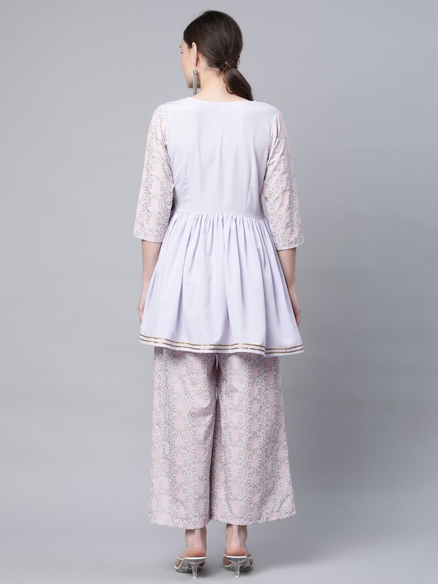Ahalyaa Women Lavender Crepe Printed Kurta Palazzo Set | Grocsy