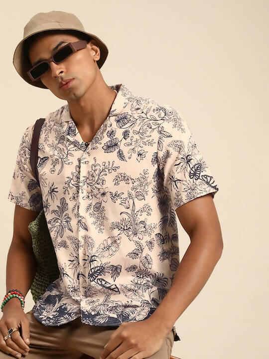 Off White Relaxed Floral Opaque Printed Casual Resort Shirt - Mahotsav | Grocsy