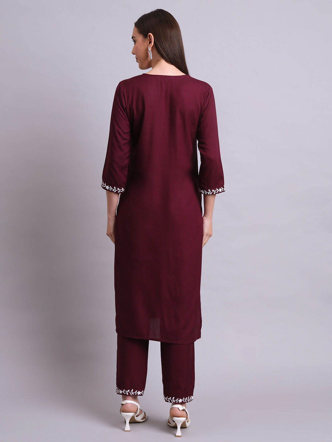 Joban Fashion Purple Cotton & Embroidery Work Kurta With Trousers Set | Grocsy