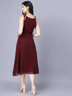 Myshka Georgette Solid Sleeveless Shoulder Straps Maroon Women Dress | Grocsy