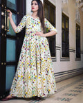 All Season Designer Cream Pure Maslin Gown - Anbazaar | Grocsy