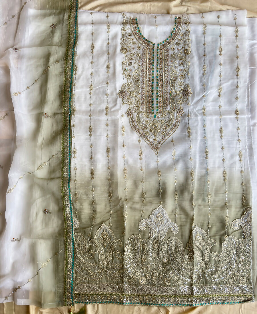 KC Designer Green Ombre Straight Suit For Women With Hand Embroidery | Grocsy