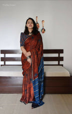 Arfa Fashion House Brick Dual Tone Silk Digital Printed Saree | Grocsy