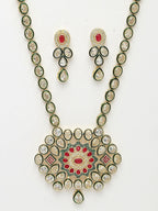 NVR Women's Red & Gold Kundan Studded Handcrafted Jewellery Set | Grocsy