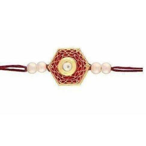 Gold-Polished Pearl and Stone Rakhi | Grocsy
