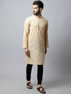 Even Apparels Beige Color Pure Cotton Men's Kurta With Side Placket (CHK1200) | Grocsy