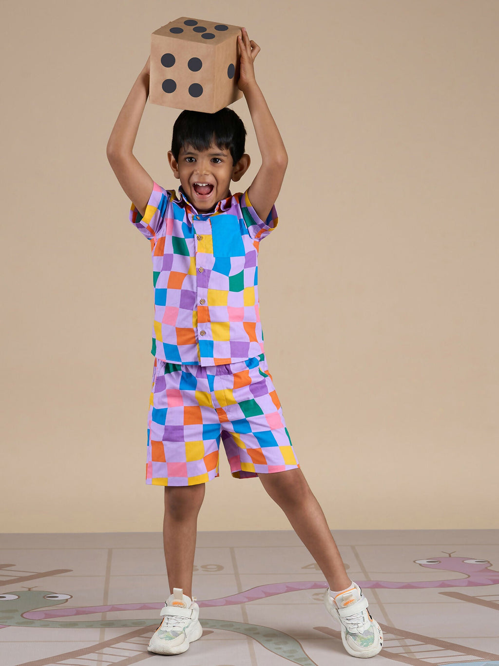 Snakes and Ladders Boys Multi Color Rotary Print Shirt and Boxer Set from Siblings Collection | Grocsy