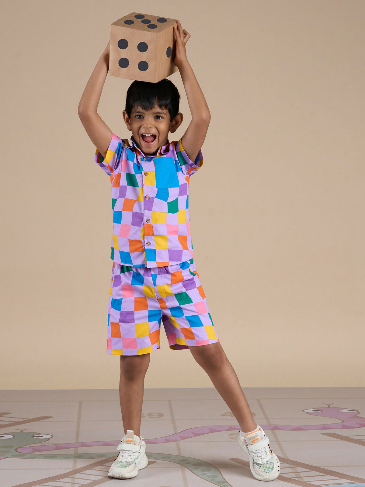 Snakes and Ladders Boys Multi Color Rotary Print Shirt and Boxer Set from Siblings Collection | Grocsy