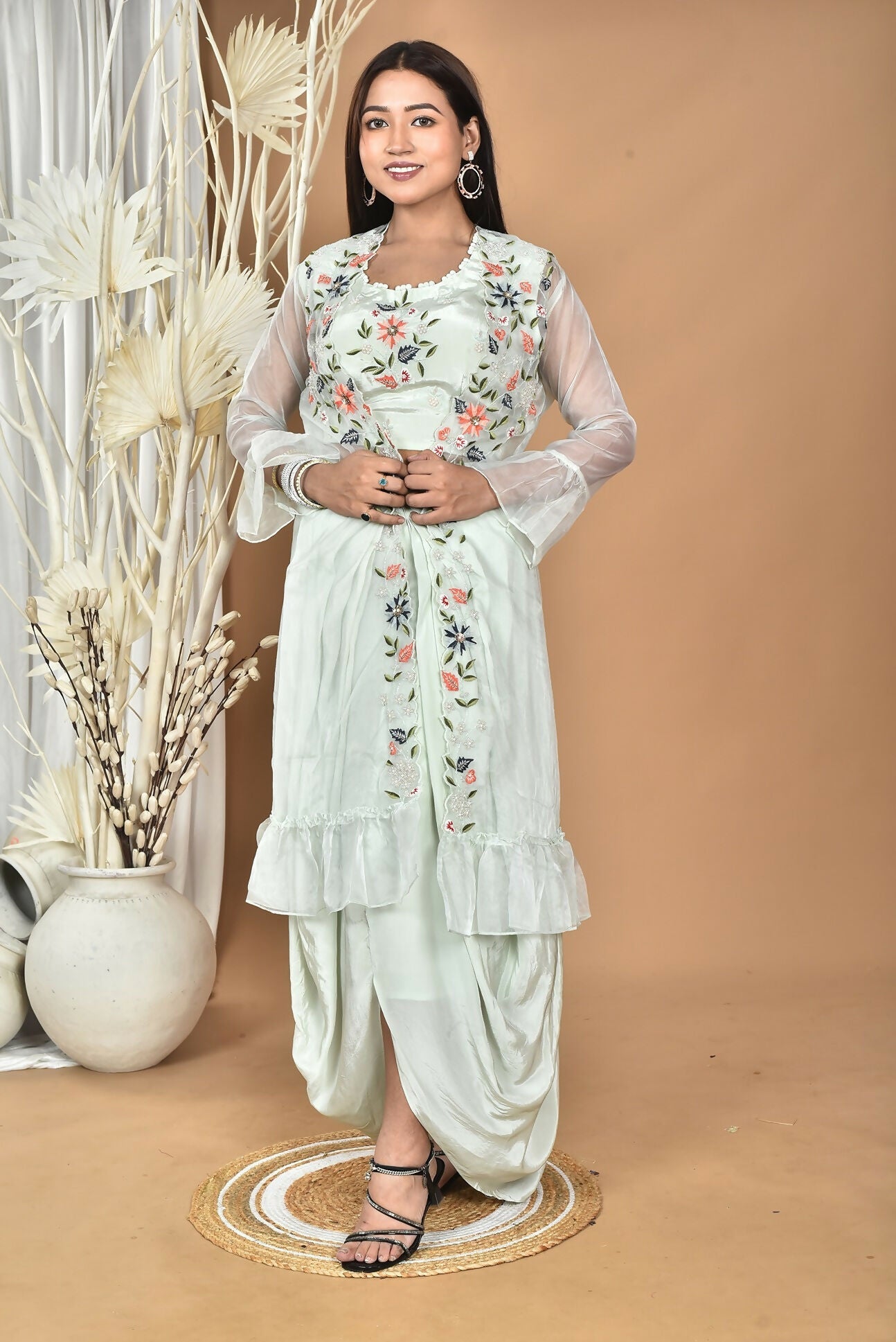 Morchari Women Hand Embroidery Crop Top-Sea Green | Grocsy