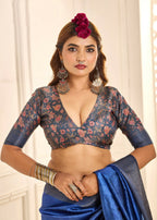 Joban Fashion Satin Silk With Zari Border Blue Colored Designer Pallu Saree | Grocsy