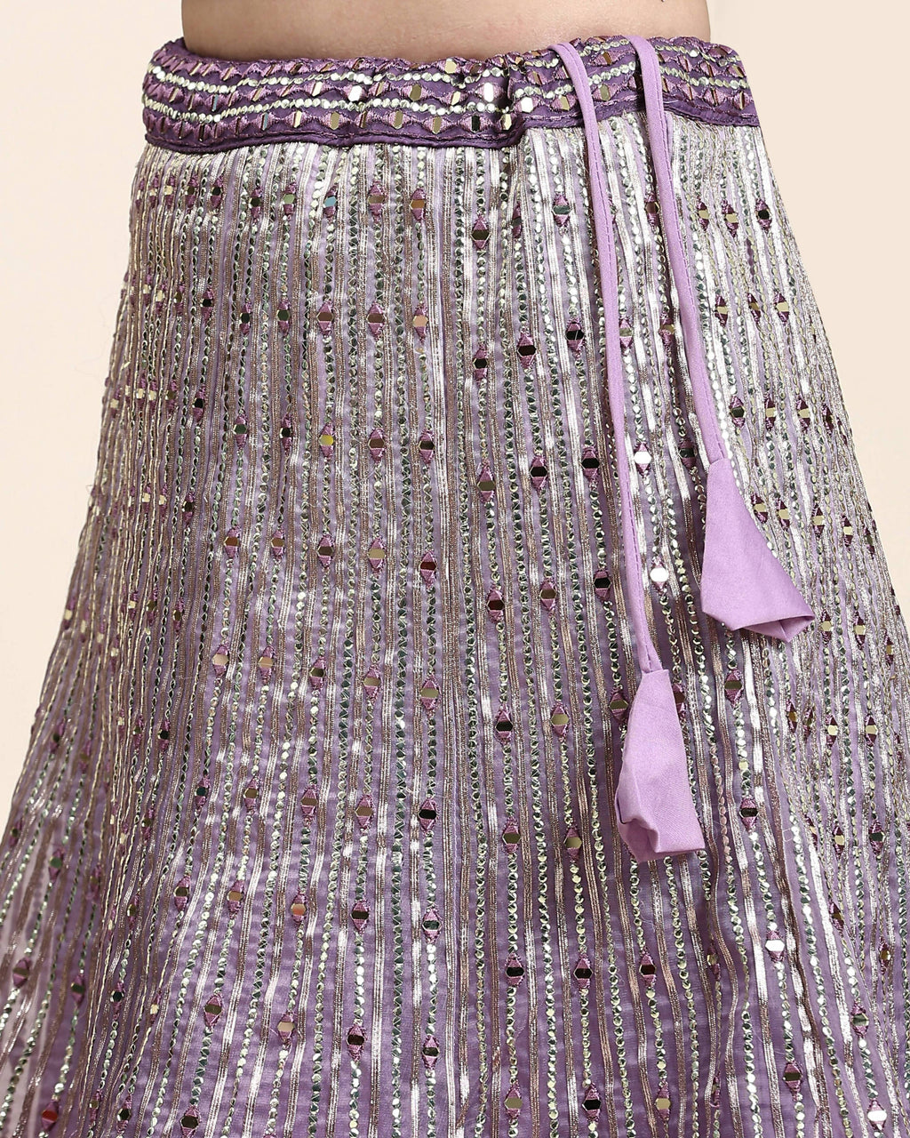 Lavender Organza Mirror With Coding Work Lehenga Choli with Dupatta - Tanya | Grocsy