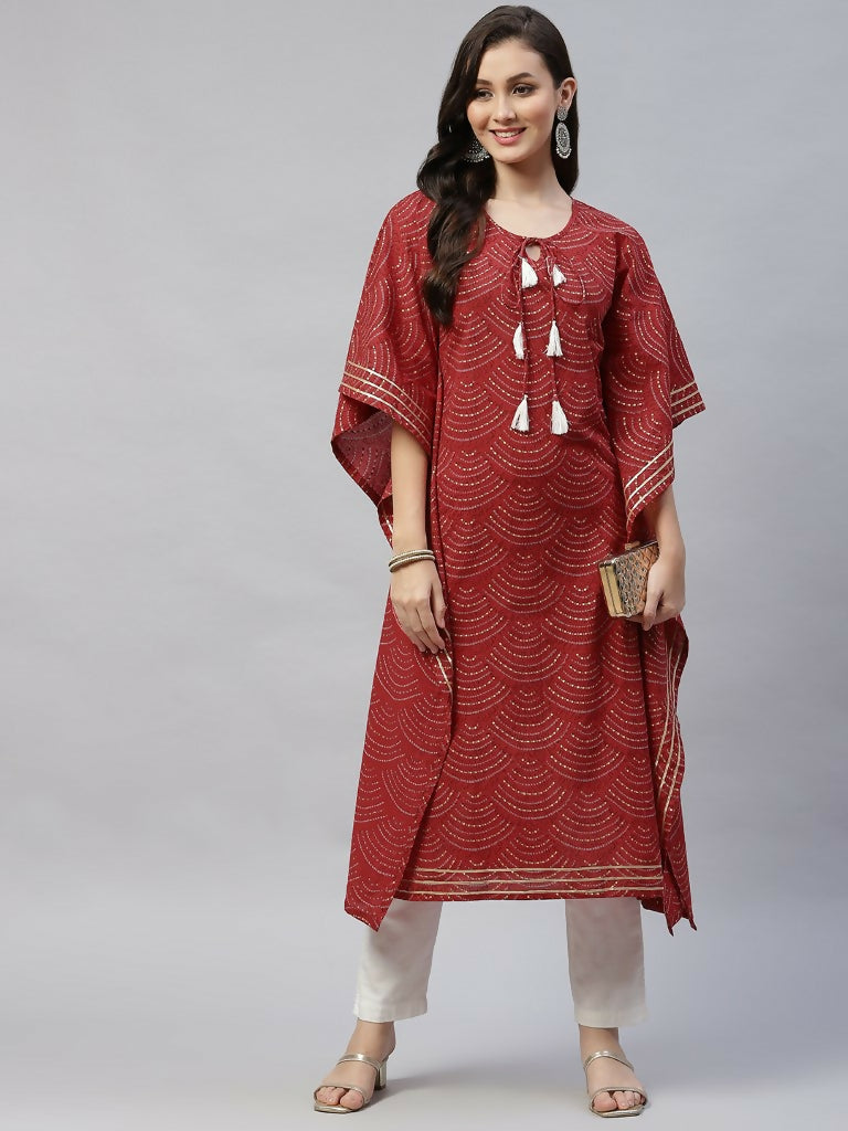Miravan Women's Cotton Festive Wear Kaftan Style Kurta | Grocsy
