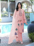 Nikhaar Light Pink Embroidered Art Silk Stitched Straight Cut Kurta Pants Dupatta Readymade Suit | Grocsy