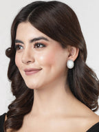 NVR Women's Silver Plated Oval Stud Earrings | Grocsy