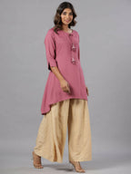 Juniper Women Mauve Rayon Solid Asymmetric Kurta | Grocsy