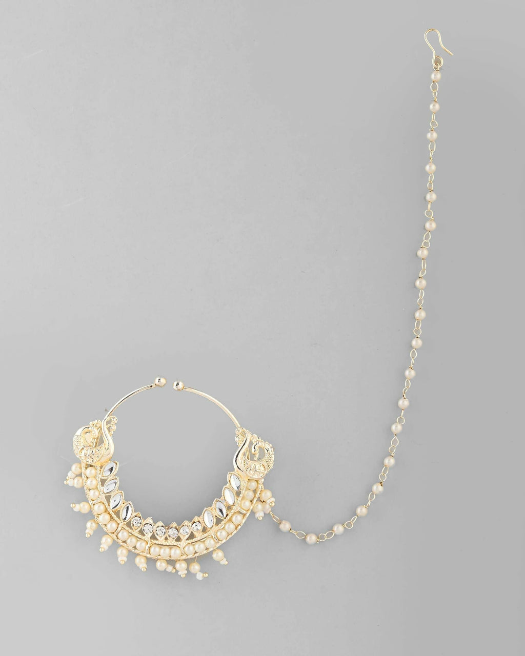 VOJ Gold-Polished With Pearl Indian Nose Pin | Grocsy