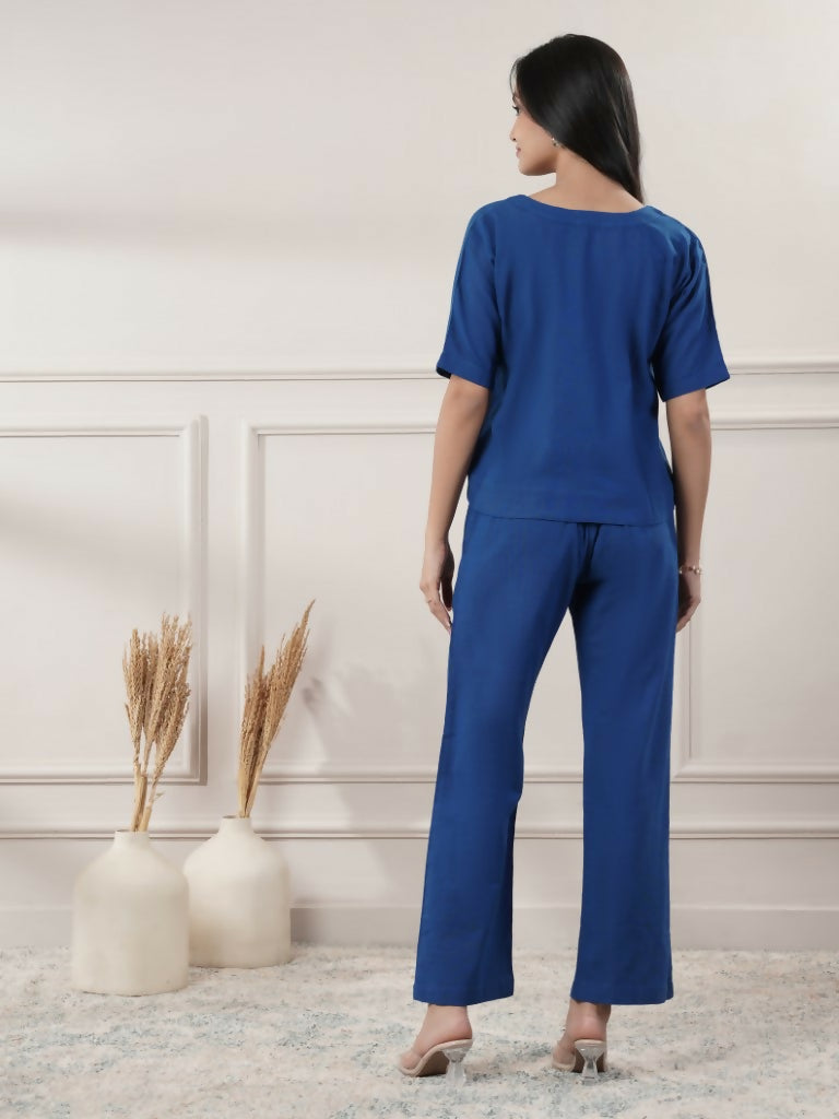 Joban Fashion Women's Royal Blue Co-Ord Set V Neck | Grocsy
