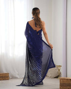 Blue Georgette Designer Sequence Embroidery Work Saree - Sitare | Grocsy