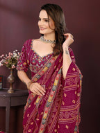 Ai Fashion Wine Georgette Digital Print Party Wear Saree | Grocsy