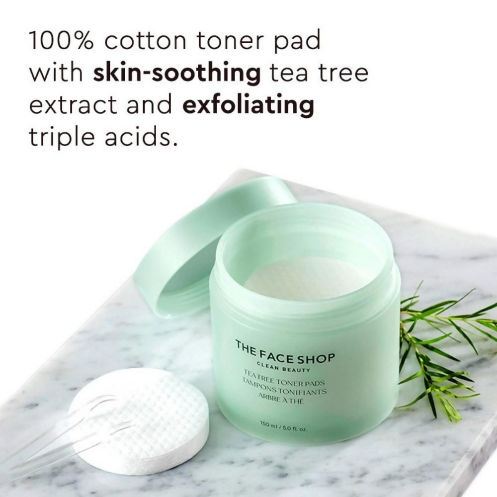 The Face Shop Tea Tree Toner Pads For Acne & Oily Skin With AHA, Ip BHA, PHA & Hyaluronic Acid | Grocsy
