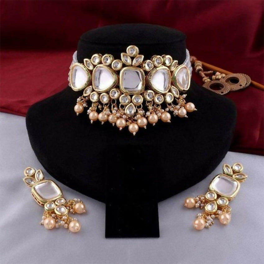 Joban Fashion Crème kundan work Necklace Set | Grocsy