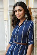 Juniper Women's Navy Rayon Staple Printed A-Line Dress | Grocsy