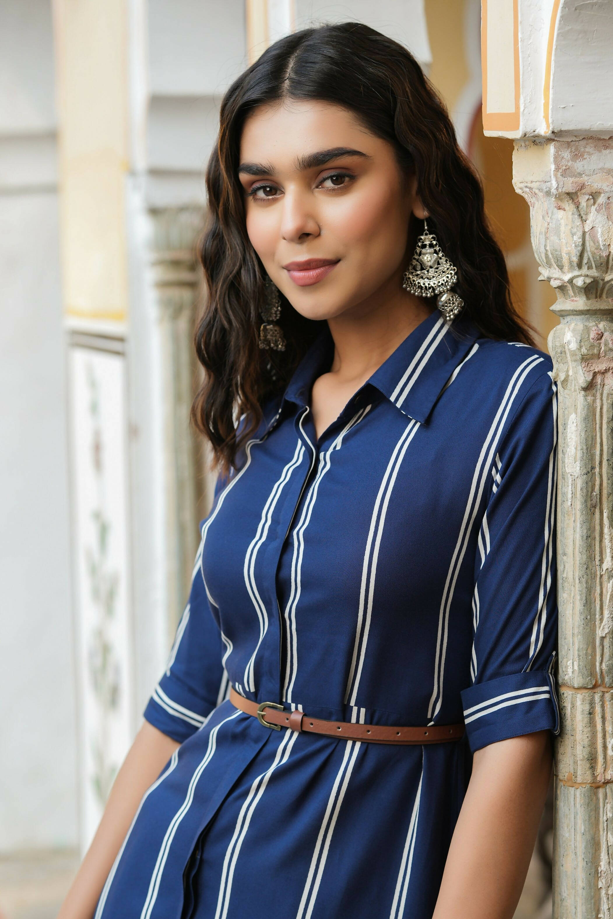 Juniper Women's Navy Rayon Staple Printed A-Line Dress | Grocsy