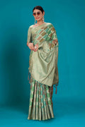 Sea Green Soft Organza Woven Design Saree with Unstitched Blouse Piece - Zaara | Grocsy