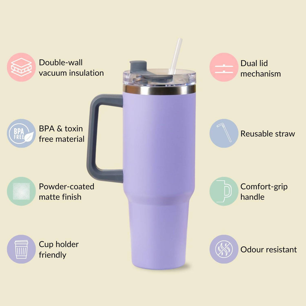 Nestasia Tumbler with Handle Straw & Lid - 1.2L (Purple) | Grocsy