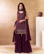 KC Latest Cocktail Wear Wine Chinon Sharara Suit For Women | Grocsy